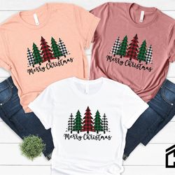 buffalo plaid merry christmas shirt, christmas shirt, christmas family shirt, christmas tree shirt, christian shirt, chr