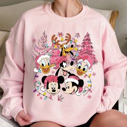 disney mickey mouse and friends christmas pink tree tshirt, pink christmas shirt, christmas friends tee, pink christmas