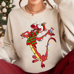 disney mulan santa mushu dragon christmas lights and present tshirt, cute mushu xmas shirt, disneyland holiday vacation
