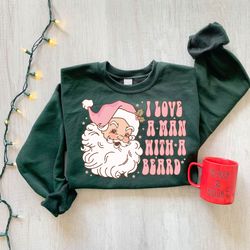 funny santa beard sweatshirt, retro pink santa christmas sweatshirt, womens christmas sweatshirt, holiday sweater, cute