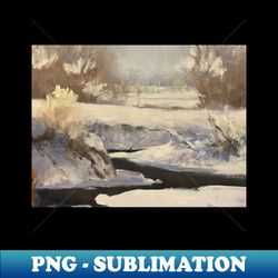 River Landscape Wintertime Oil on Canvas - Retro PNG Sublimation Digital Download - Perfect for Personalization