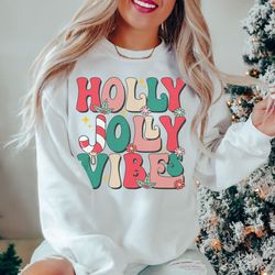 holly jolly vibes sweatshirt, cute chritmas sweatshirt, retro christmas sweatshirt, holiday apparel, iprintasty christma