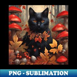 Cute Black Cat in the Autumn Forest - PNG Transparent Digital Download File for Sublimation - Revolutionize Your Designs