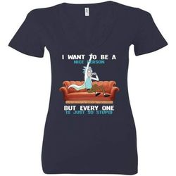 rick and morty i want to be a nice person but every one is just so stupid ladies deep v-neck