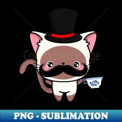 Sophisticated White Cat Drinking Tea wearing a top hat - Exclusive PNG Sublimation Download - Bold & Eye-catching