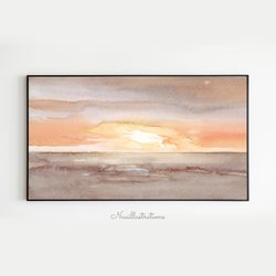 Samsung Frame TV Art Sunset Ocean Golden Sky Watercolor Seascape Downloadable Digital Download Art