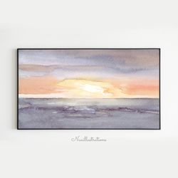 Samsung Frame TV Art Sunset Sky Ocean Sea Watercolor Seascape Downloadable Digital Download Art