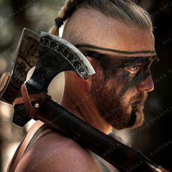 viking axe with custom personalized wooden box, usable sharp edge hand forged gift for men, women on anniversary, grooms