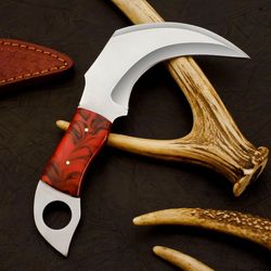 karambit knife, steel fixed blade with sheath for hunting camping and field survival