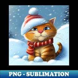 Fat Red Cat With Santa Hat - Png Sublimation Digital Download - Unlock Vibrant Sublimation Designs