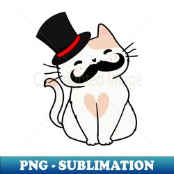 Sophisticated White Persian Cat Drinking Tea wearing a top hat - PNG Transparent Digital Download File for Sublimation - Perfect for Creative Projects