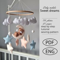 pdf pattern bear baby mobile, tutorial sewing, do it youself