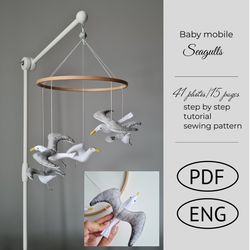 PDF pattern seagull baby mobile, Tutorial sewing, Do it yourself