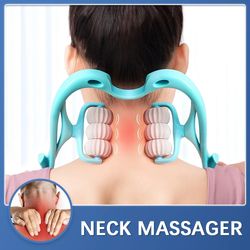 neck massager therapy neck and shoulder dual trigger point roller self-massage tool relieve hand pressure deep pressure