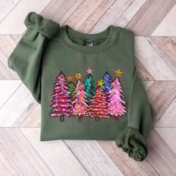 cute pink merry christmas trees sweatshirt, womens christmas sweatshirt, merry and bright, holiday sweater, winter shirt