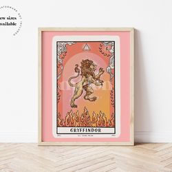 gryffindor, hogwarts house, tarot card, downloadable print, printable illustration, poster, wall art.jpg
