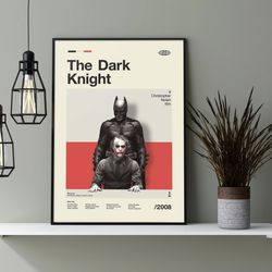 the dark knight mid century modern poster, christopher nolan films, 2008 movie vintage poster, the dark knight poster.jp