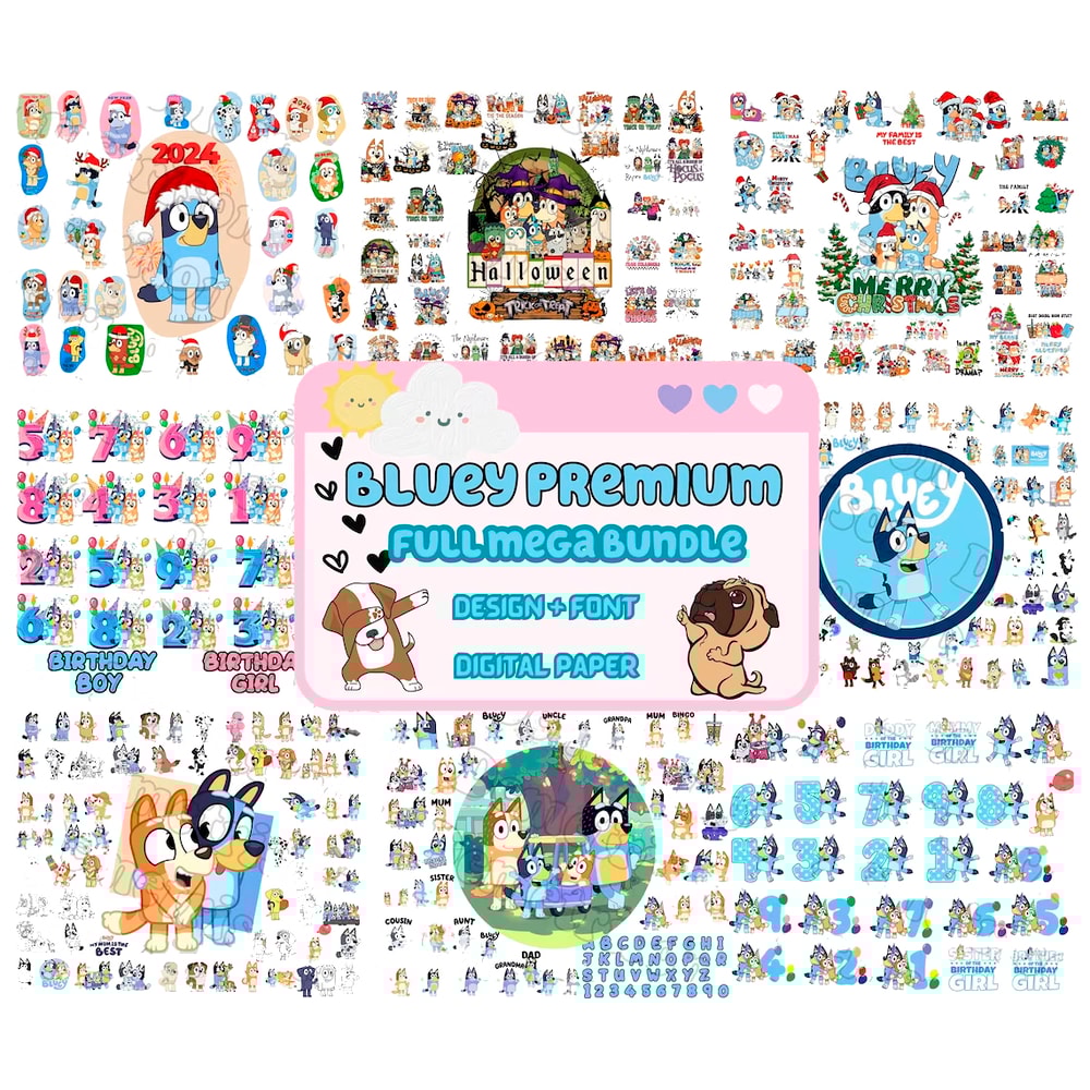 Bundle Bluey Birthday Svg Png, Bluey Christmas Svg, Bluey Halloween Svg