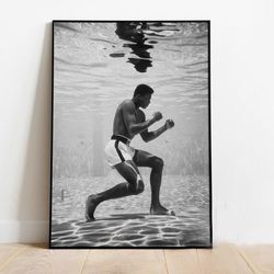 muhammad ali vintage photo training underwater 1961 canvas, no framed, gift