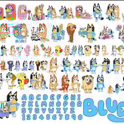 bluey characters svg png, bluey birthday svg