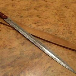 beautiful custom handmade 30 in damascus steel hunting sword with sheath