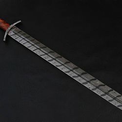 beautiful custom handmade 30 in damascus steel hunting sword with sheath