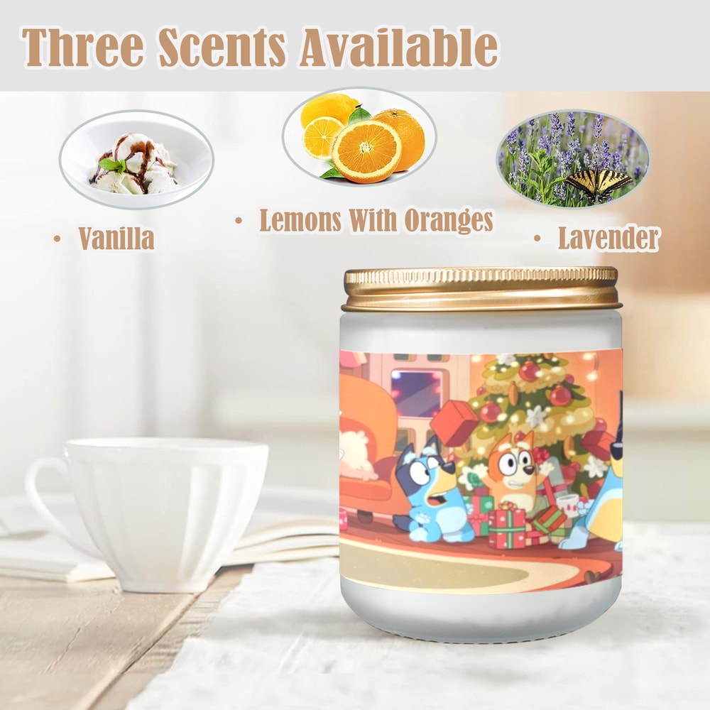 Bluey Christmas Candle, Soy Wax, Scented, Frosted Glass Candle Cup - Large Size.png