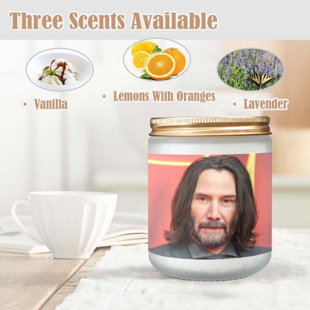 Keanu Reeves Candle, Soy Wax, Scented, Frosted Glass Candle Cup - Large Size.png