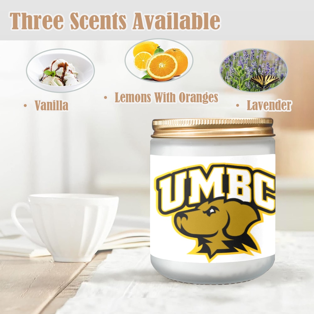 UMBC Retrievers Candle, Soy Wax, Scented, Frosted Glass Candle Cup - Large Size.png