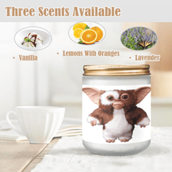 gremlins candle, soy wax, scented, frosted glass candle cup - large size
