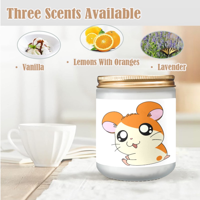 Hamtaro Candle, Soy Wax, Scented, Frosted Glass Candle Cup - Large Size.png