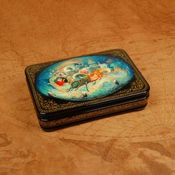 Pushkin's Dream lacquer box St Petersburg hand-painted Three horses art to order
