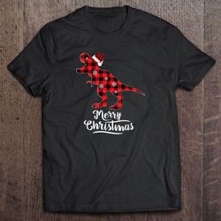 merry christmas plaid t-rex dinosaur shirt