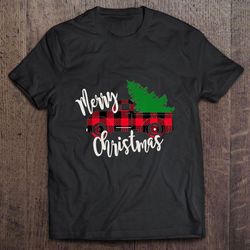 merry christmas red plaid truck christmas tree shirt