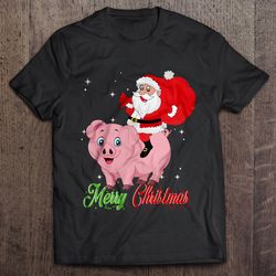 merry christmas santa claus riding a pig tshirt