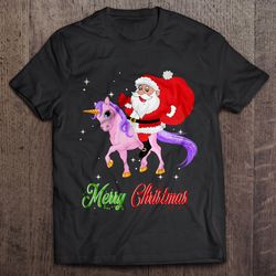 merry christmas santa claus riding a unicorn t-shirt