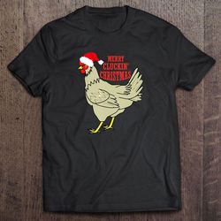 merry cluckin christmas chicken santas hat christmas black2 gift tshirt
