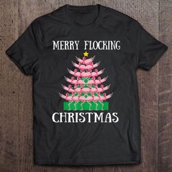 merry flocking christmas flamingo christmas tree shirt