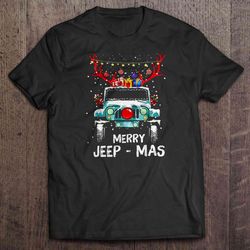 merry jeep – mas reindeer christmas light tshirt