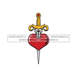 heart & dagger tattoo digital download vector .eps, .dxf, .svg .png vinyl cutter ready, t-shirt, cnc clipart graphic 2008