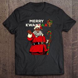 merry kwanzaa black santa african american christmas tee shirt