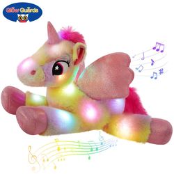 new rainbow unicorn led plush toys musical throw pillows lullaby soft stuffed birthday gift for kids girls bedside lumin