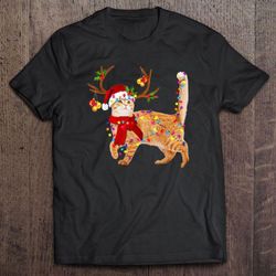 santa cat reindeer christmas lights t-shirt