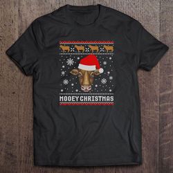 mooey christmas funny cow with santa hat t-shirt