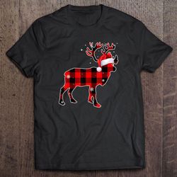 moose red buffalo plaid christmas tee t-shirt