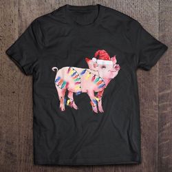 santa pig christmas lights tshirt gift