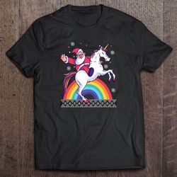 santa riding unicorn rainbow christmas tshirt