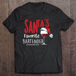 santas favorite bartender glass wine santa hat christmas tee shirt