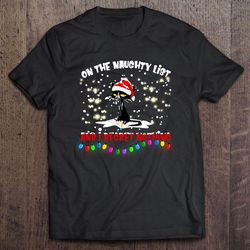 on the naughty list and i regret nothing black cat christmas tee shirt