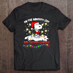 on the naughty list and i regret nothing snoopy christmas shirt